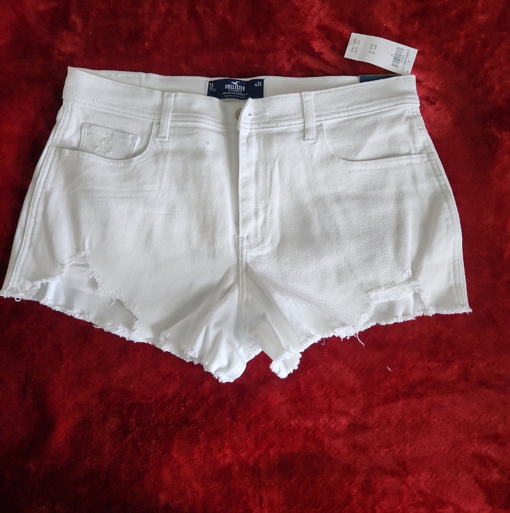 Hollister White Frayed Hem Denim Shorts